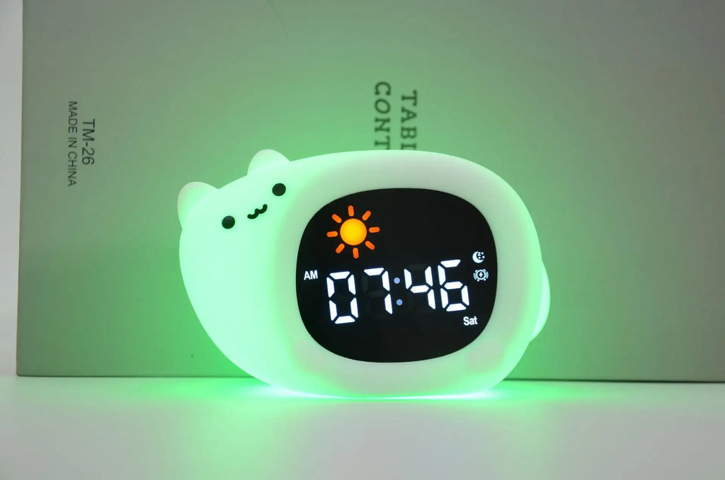 Night Light Clock Cat Baby Sleeping Training Musical Alarm Clock Led Night Table Light Children Sleep Training