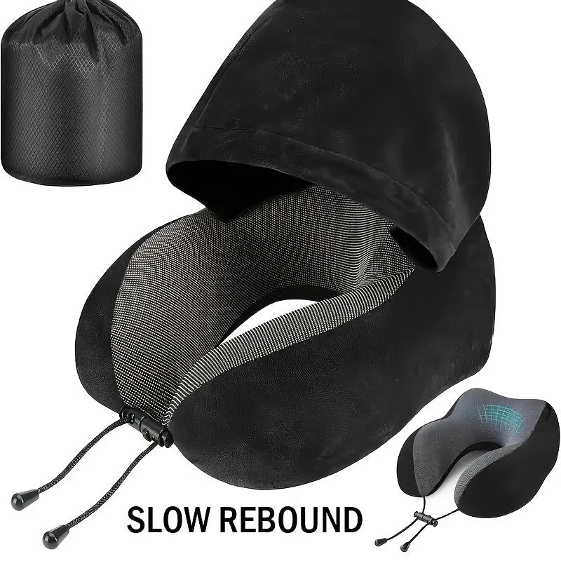 Hooded Memory Foam U-Shaped Travel Pillow