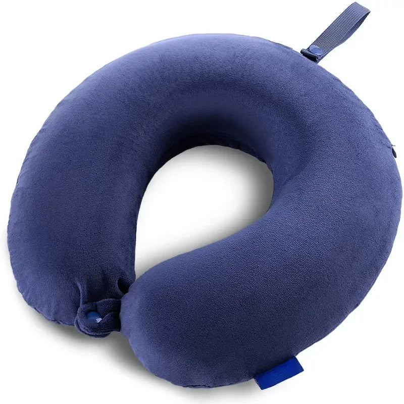 Memory Foam Travel Neck Pillow with Snap Strap