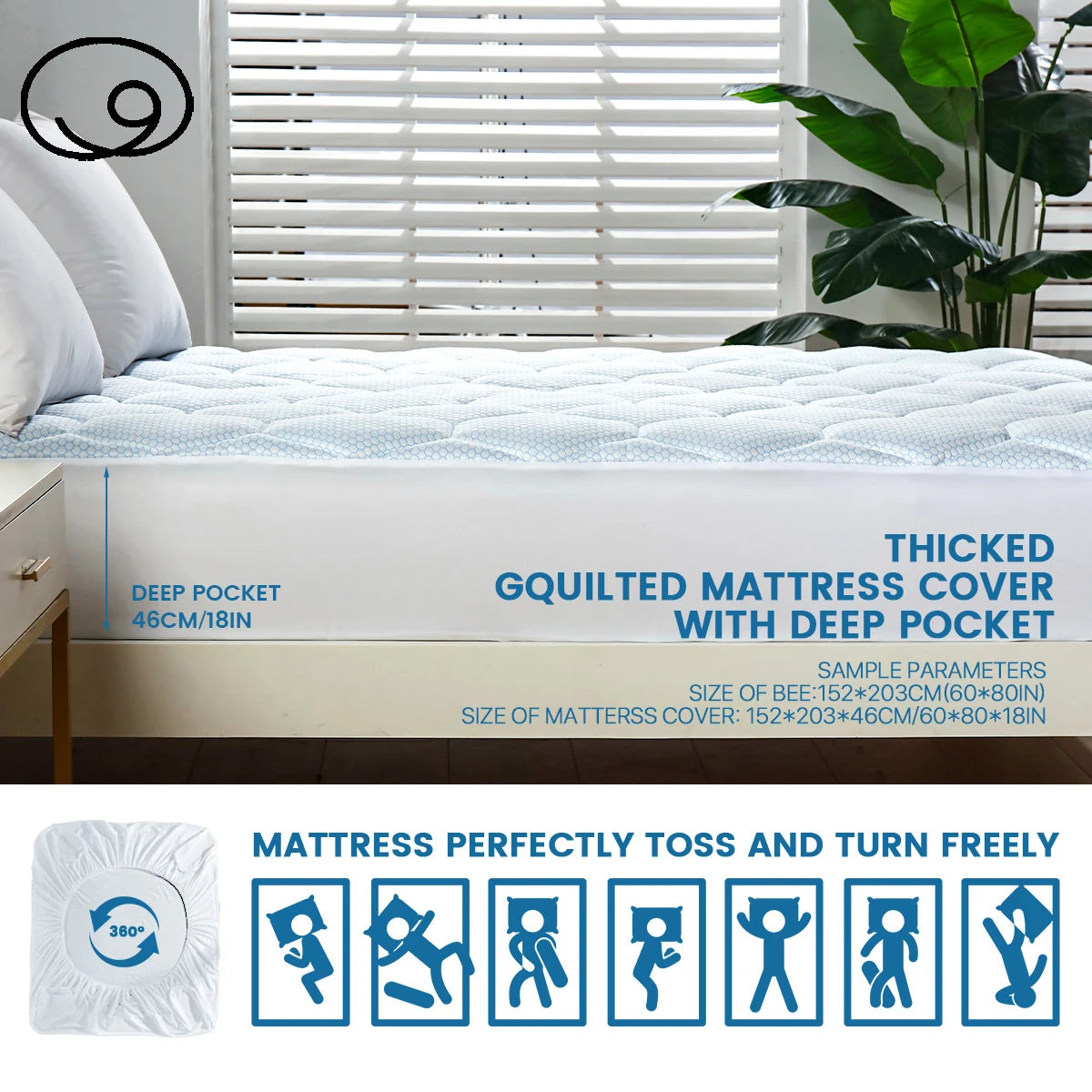 Cooling Waterproof Fitted Mattress Topper