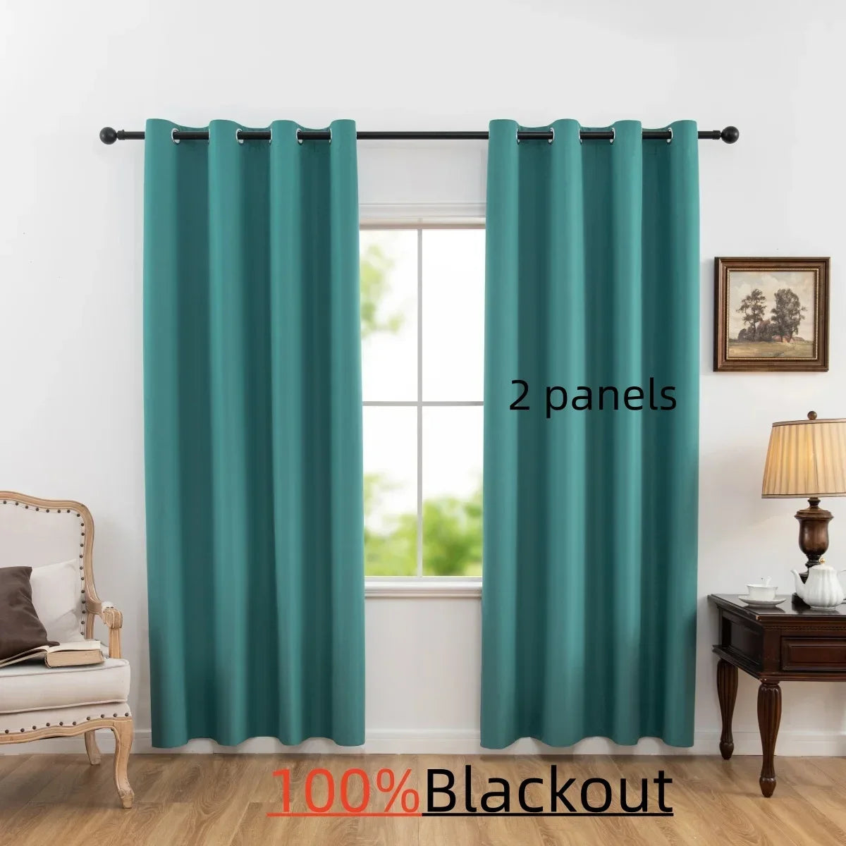 2 Panels Solid 100% Blackout Curtains