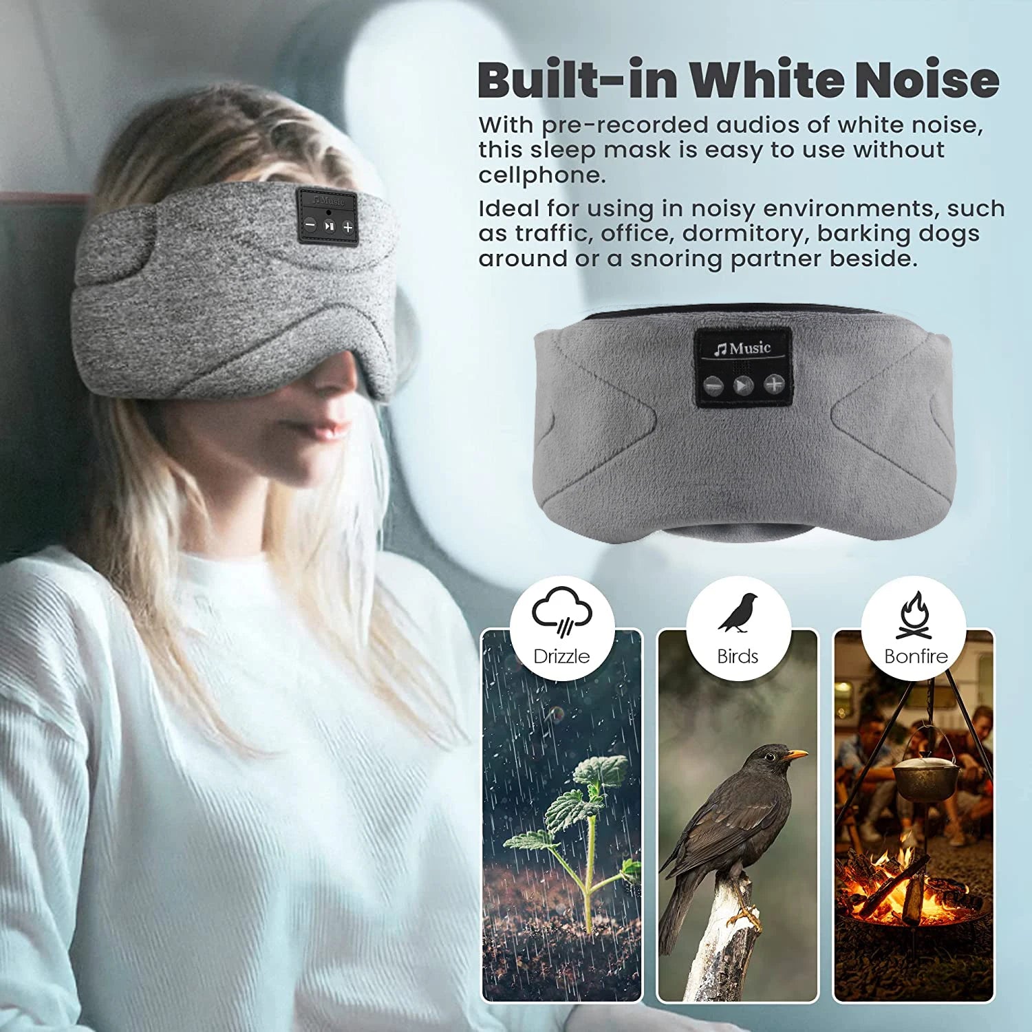Bluetooth 5.2 Sleep Mask with White Noise