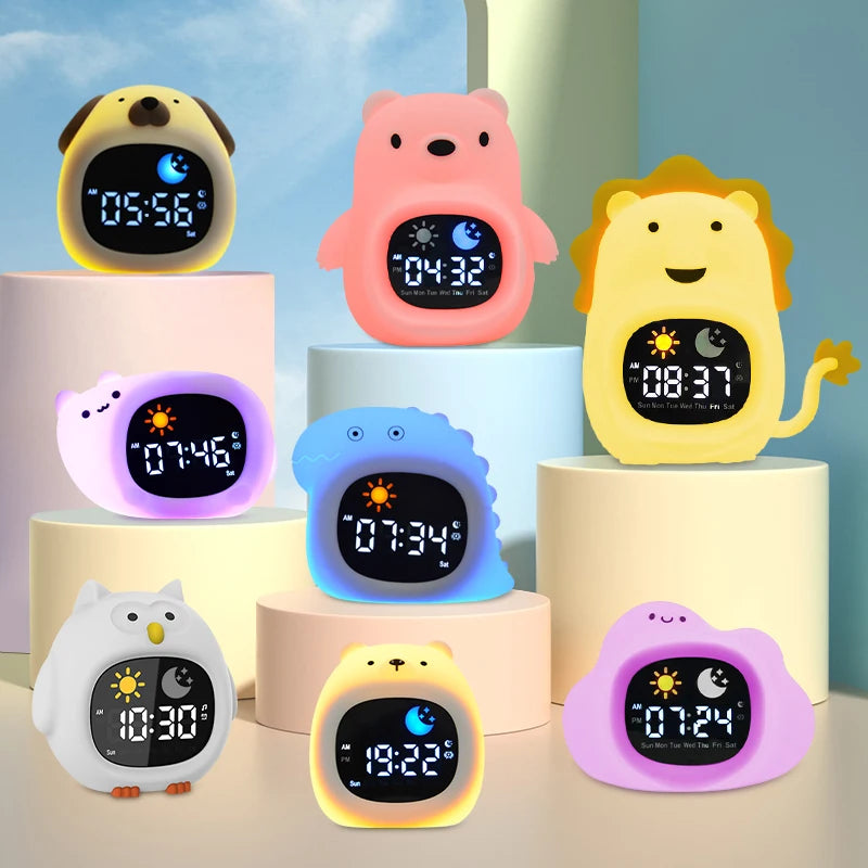 Night Light Clock Cat Baby Sleeping Training Musical Alarm Clock Led Night Table Light Children Sleep Training