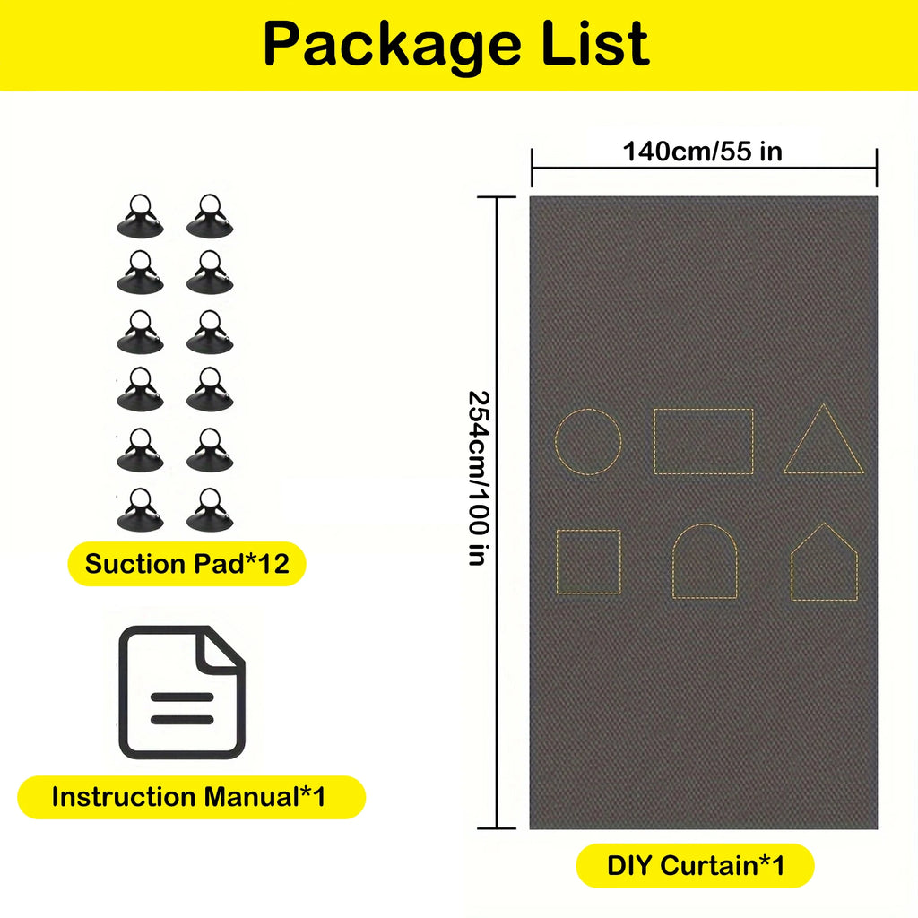 100% Blackout Curtain with Suction Cup UV Blocking Window Drapes Blinds Full Shades Panel DIY Portable Film Sunshade Cover