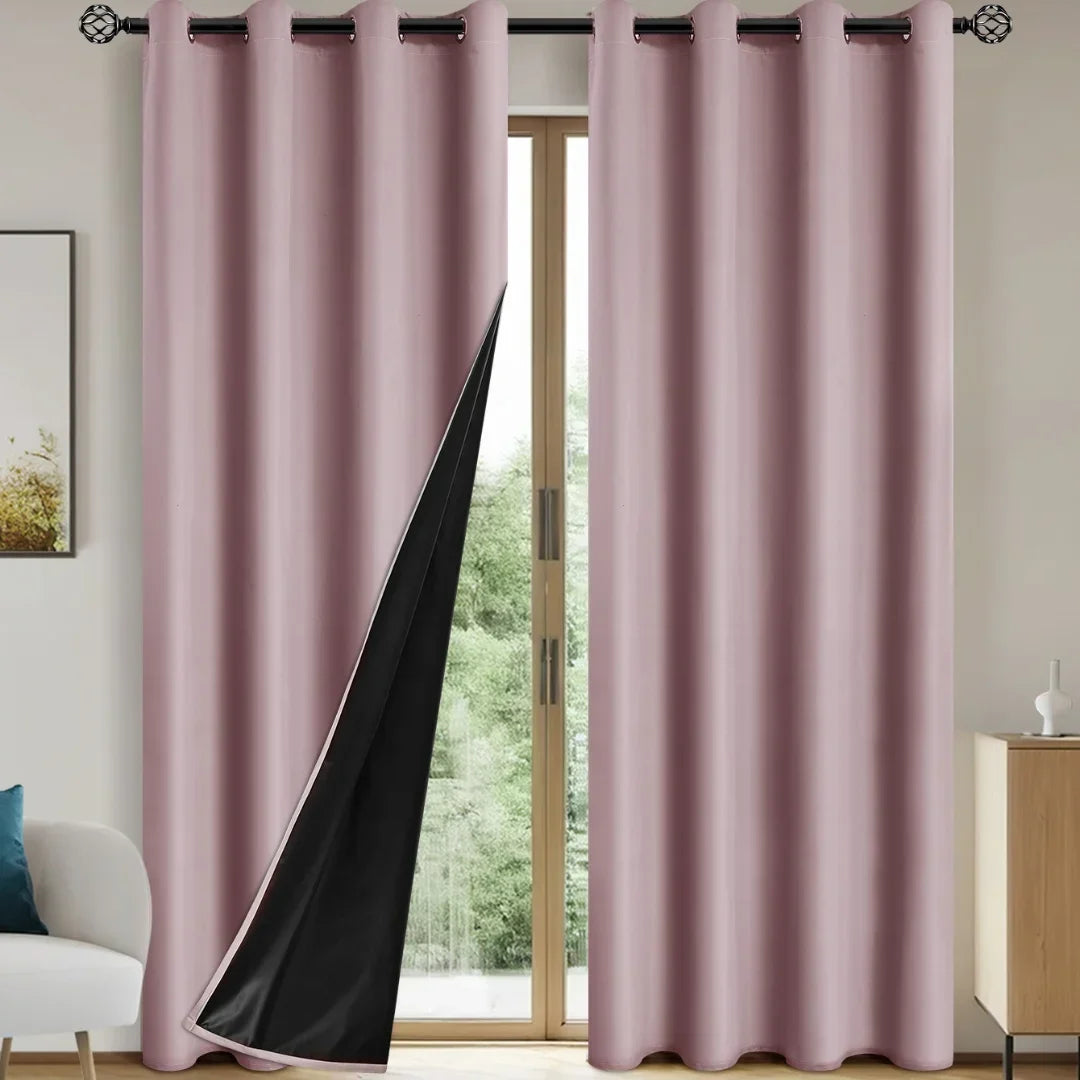 2 Panels Solid 100% Blackout Curtains