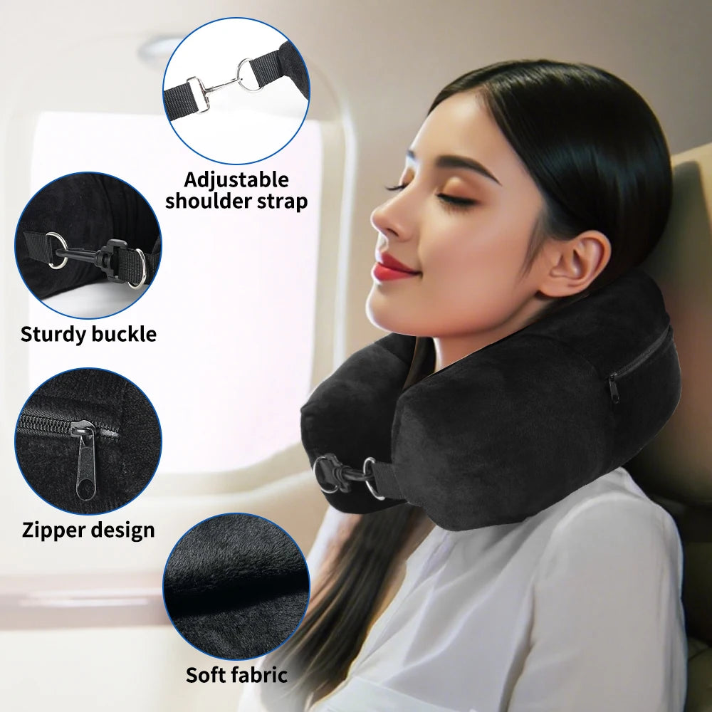 U-Shaped Travel Neck Pillow with Storage Bag