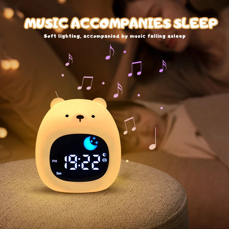 Night Light Clock Cat Baby Sleeping Training Musical Alarm Clock Led Night Table Light Children Sleep Training