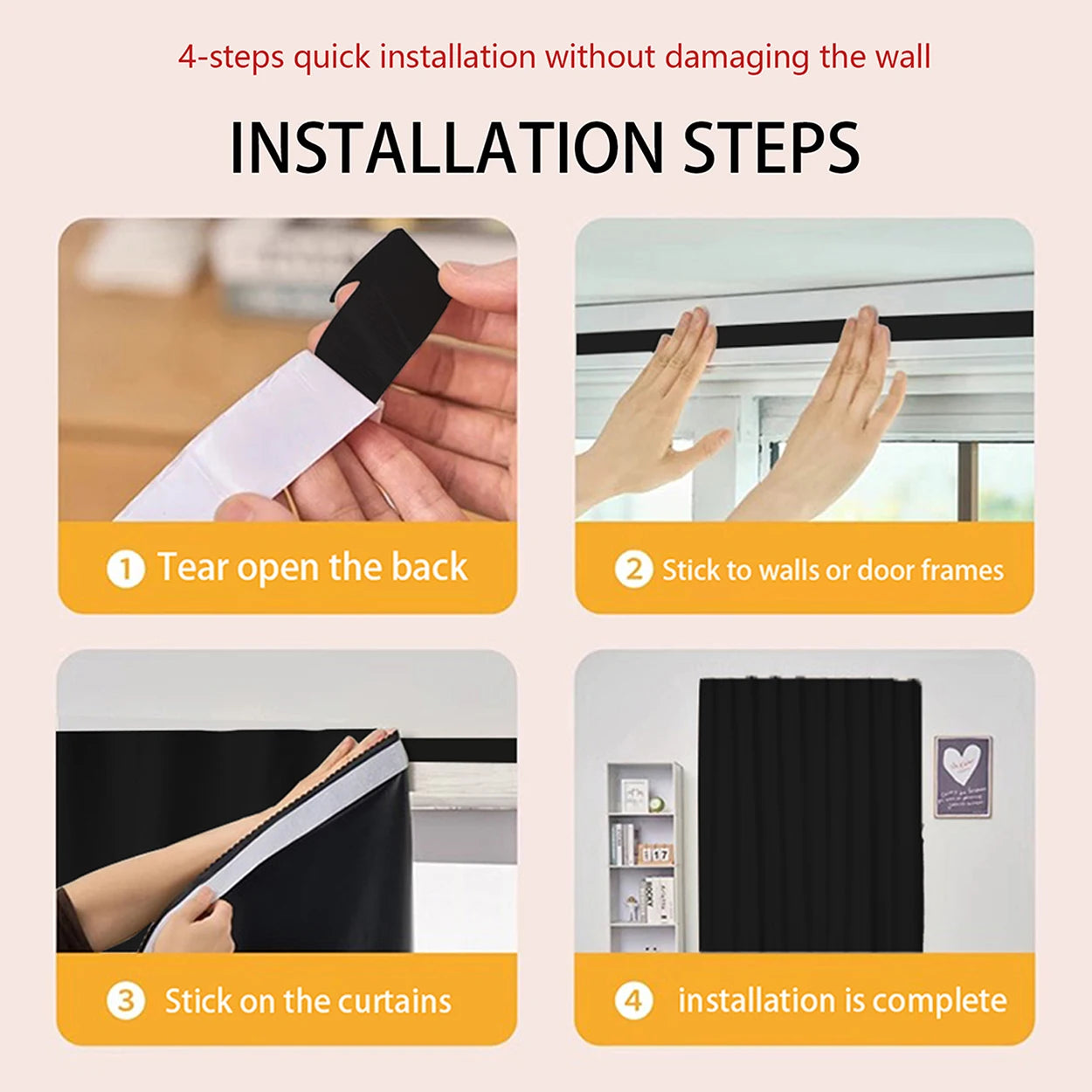 Self-Adhesive 100% Blackout Curtain – 1PC