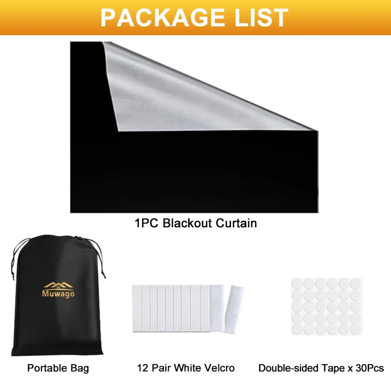 100% Blackout Curtain Removable Portable Travel Blocking Darkest Window Film Cloth Temporary DIY No Drill Blackout Curtains