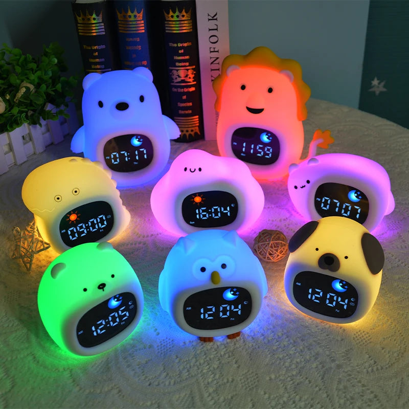 Night Light Clock Cat Baby Sleeping Training Musical Alarm Clock Led Night Table Light Children Sleep Training