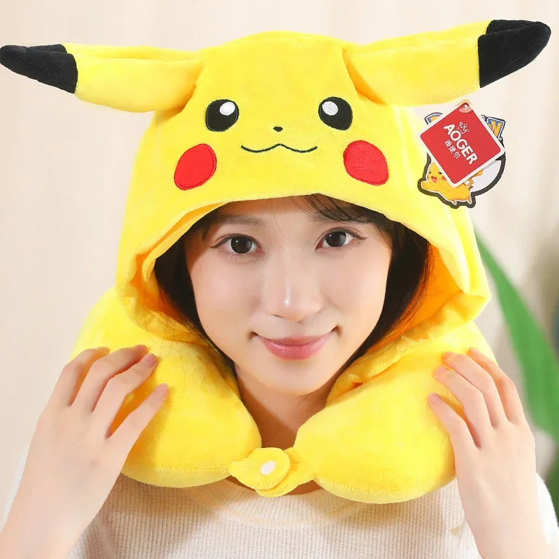 Pikachu Hooded U-Shaped Travel Neck Pillow