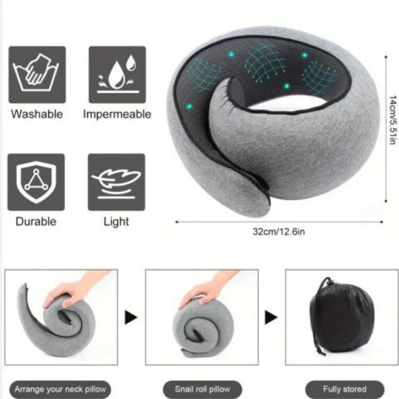 Snail-Shaped Memory Foam U-Shaped Travel Pillow