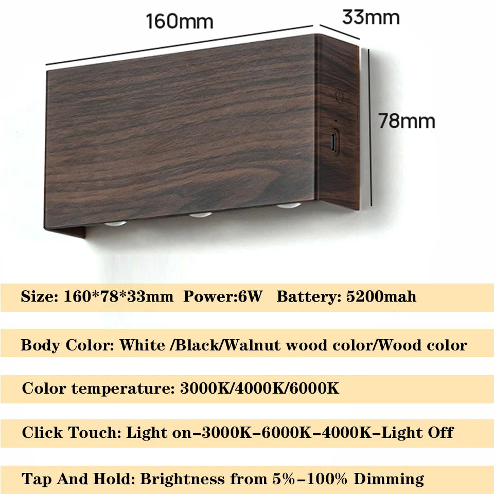 Touch Dimming LED Wall Lamp USB Rechargeable