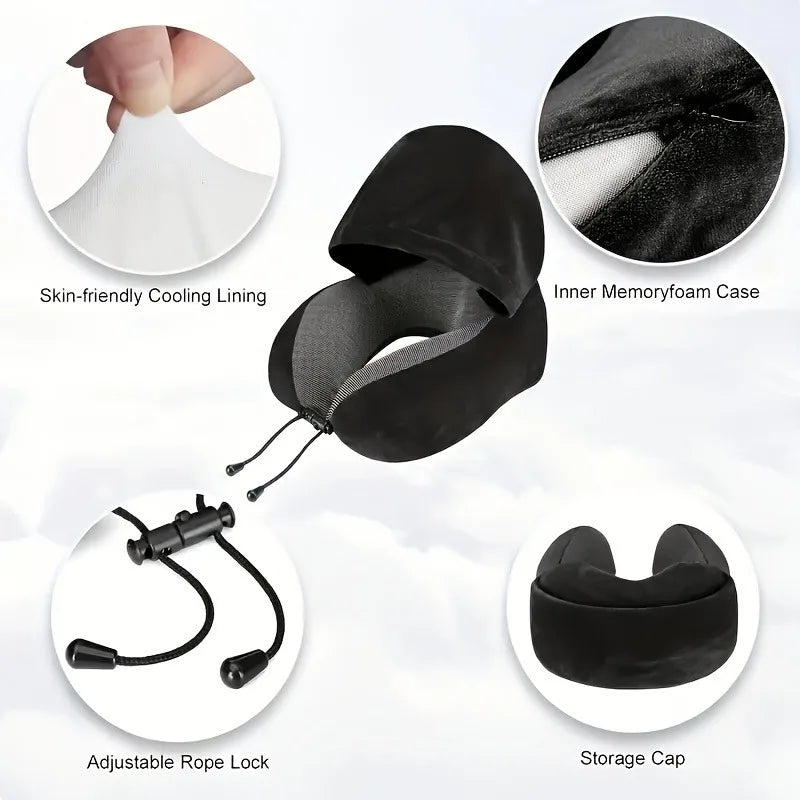 Hooded Memory Foam U-Shaped Travel Pillow