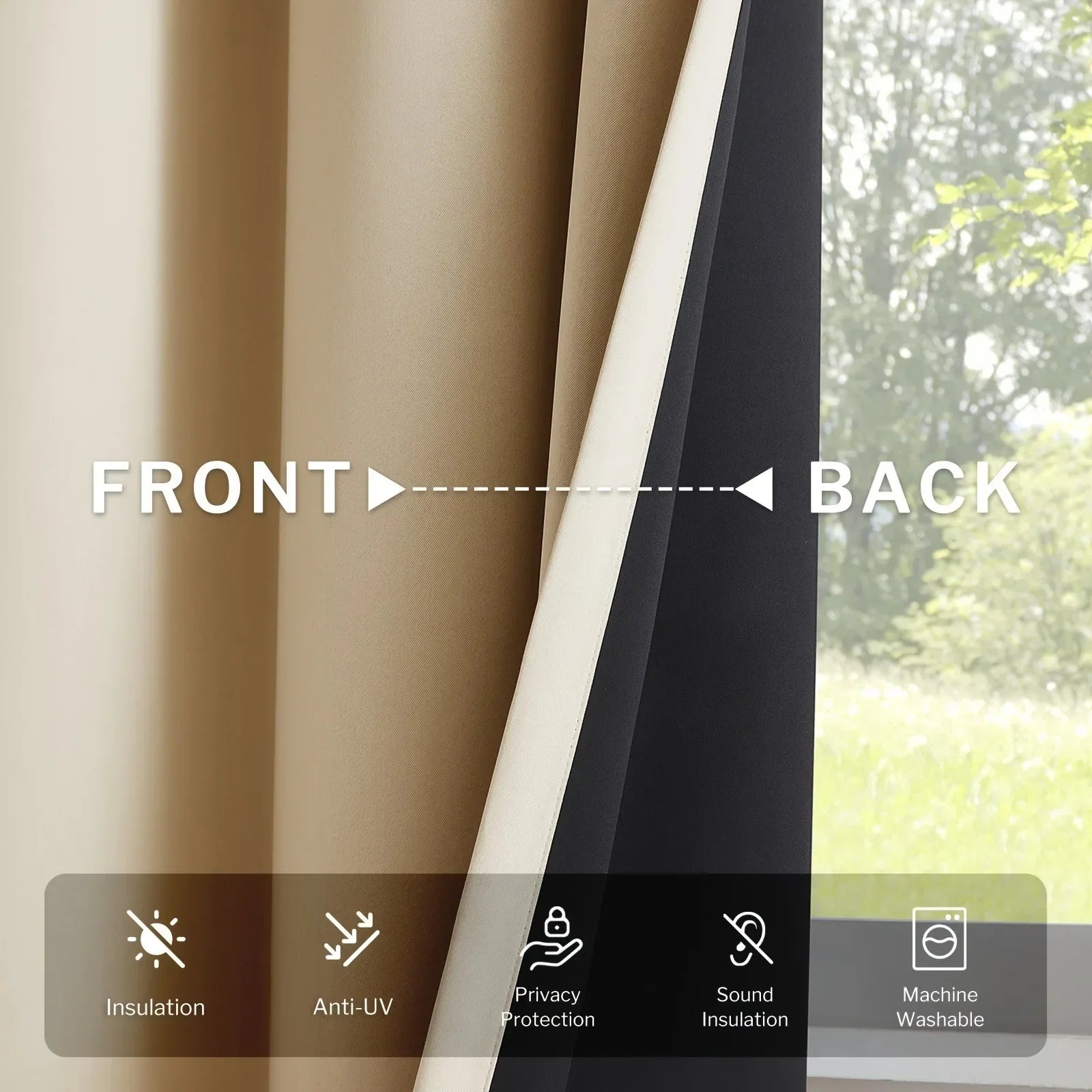 2 Panels Solid 100% Blackout Curtains