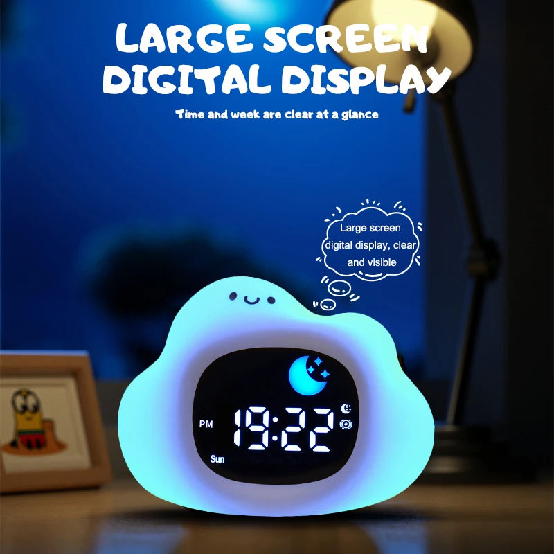 Night Light Clock Cat Baby Sleeping Training Musical Alarm Clock Led Night Table Light Children Sleep Training