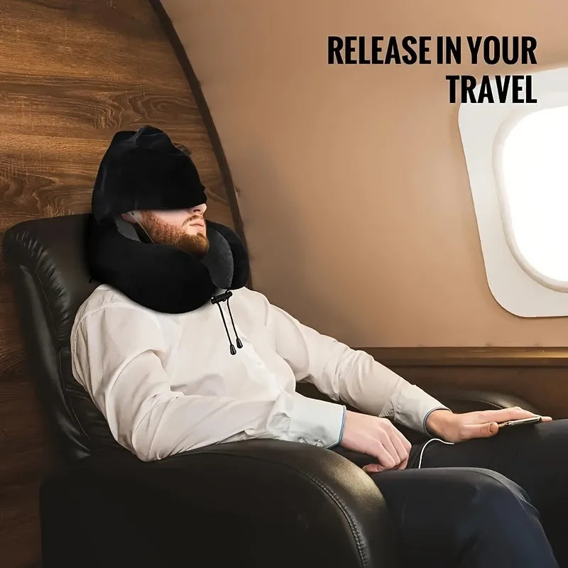 Hooded Memory Foam U-Shaped Travel Pillow