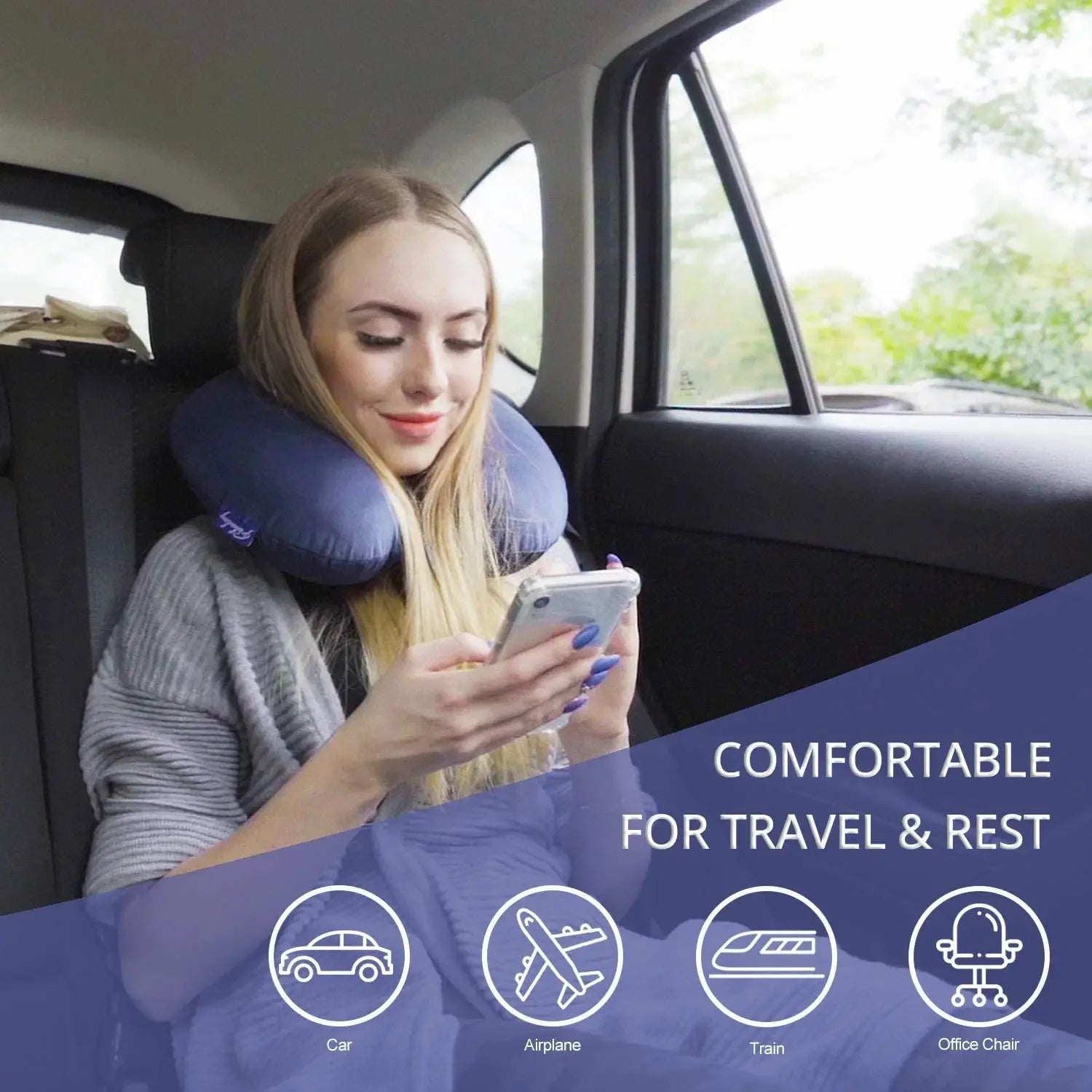 Memory Foam Travel Neck Pillow with Snap Strap
