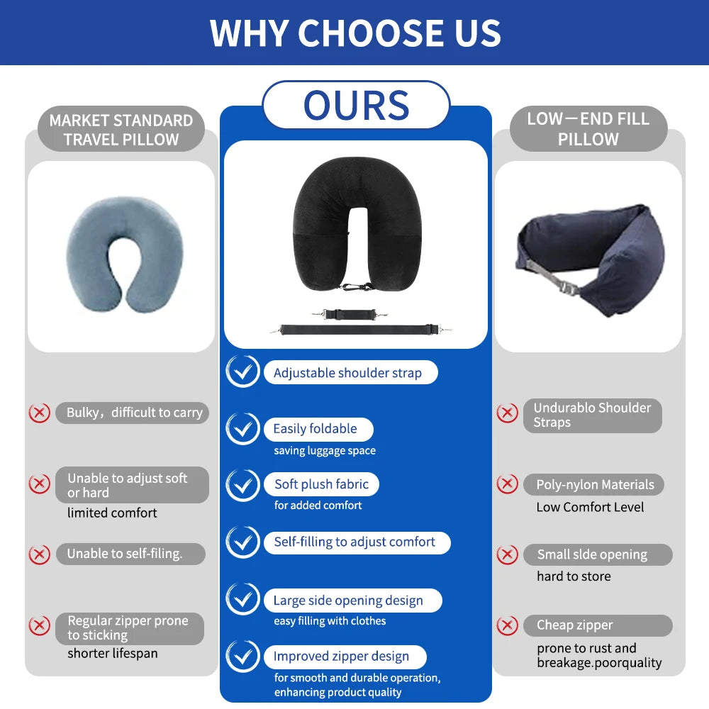 U-Shaped Travel Neck Pillow with Storage Bag