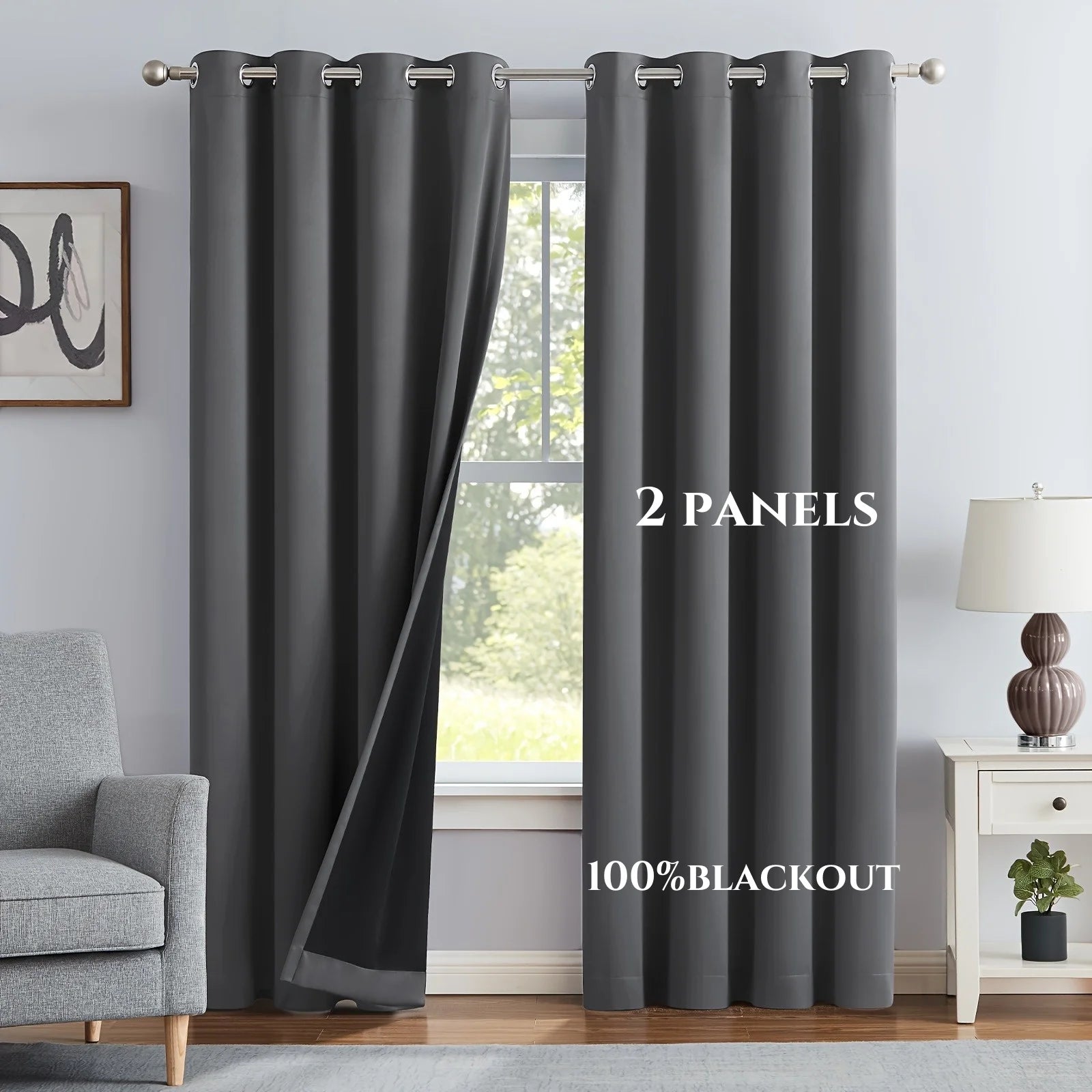 2 Panels Solid 100% Blackout Curtains