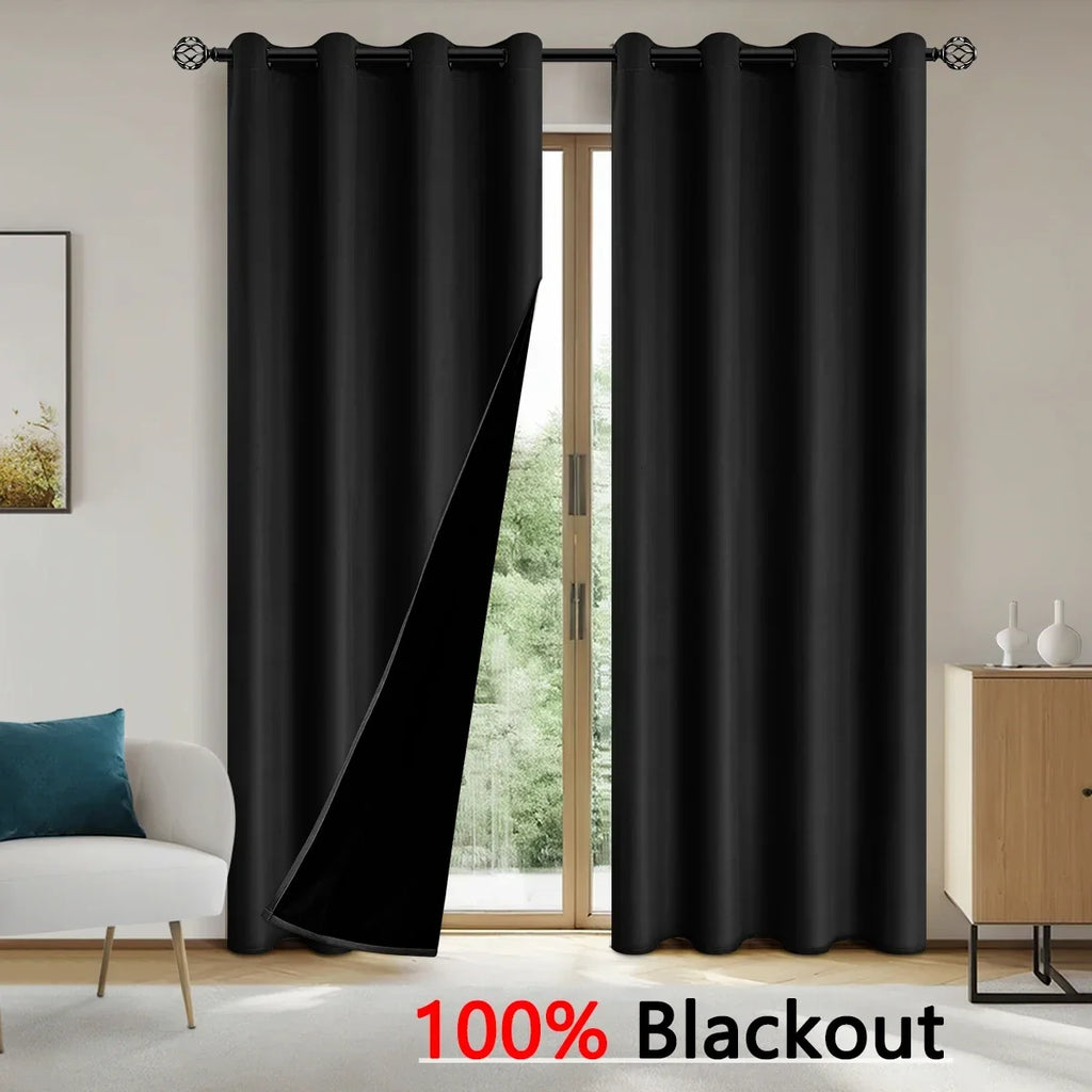 2 Panels Solid 100% Blackout Curtains