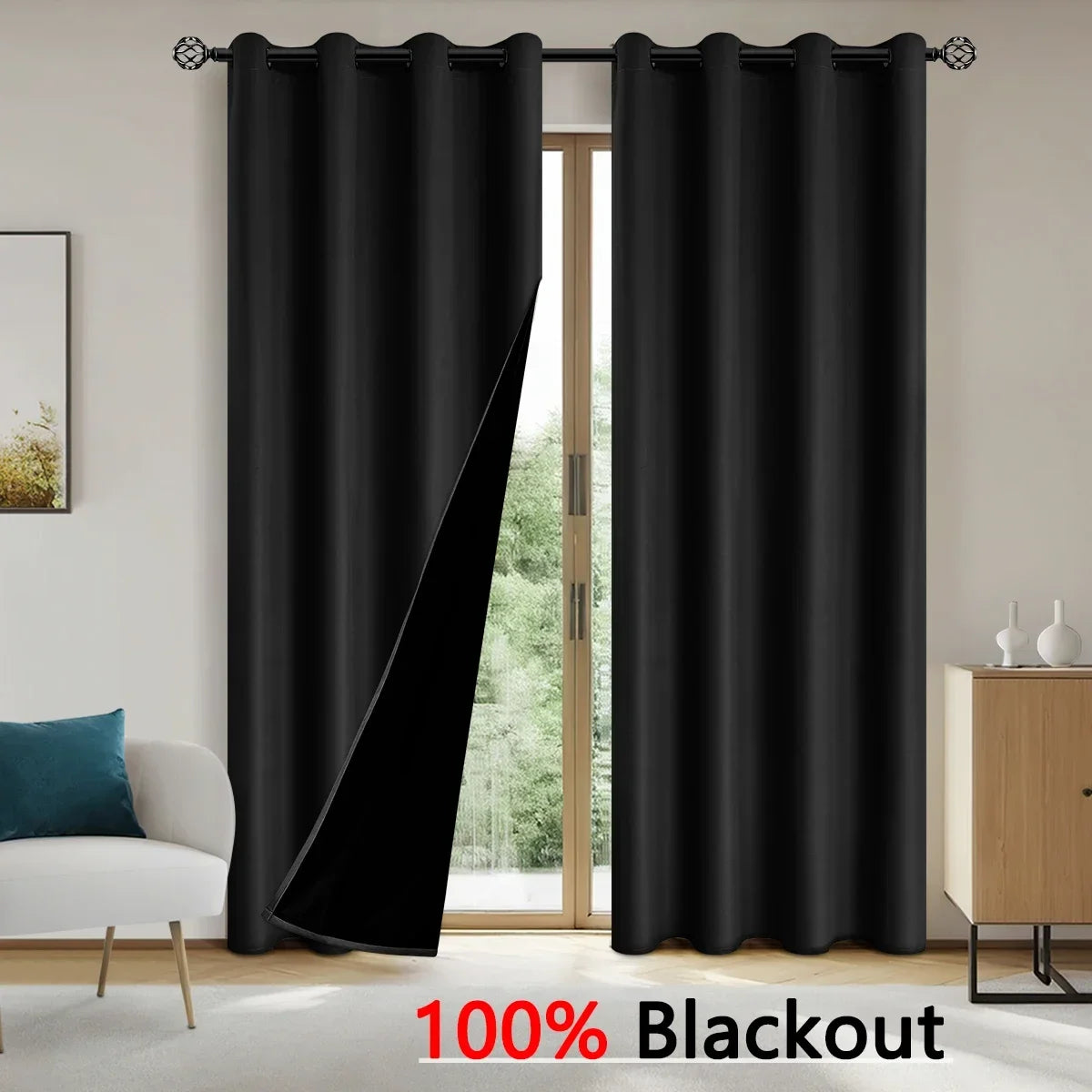 2 Panels Solid 100% Blackout Curtains