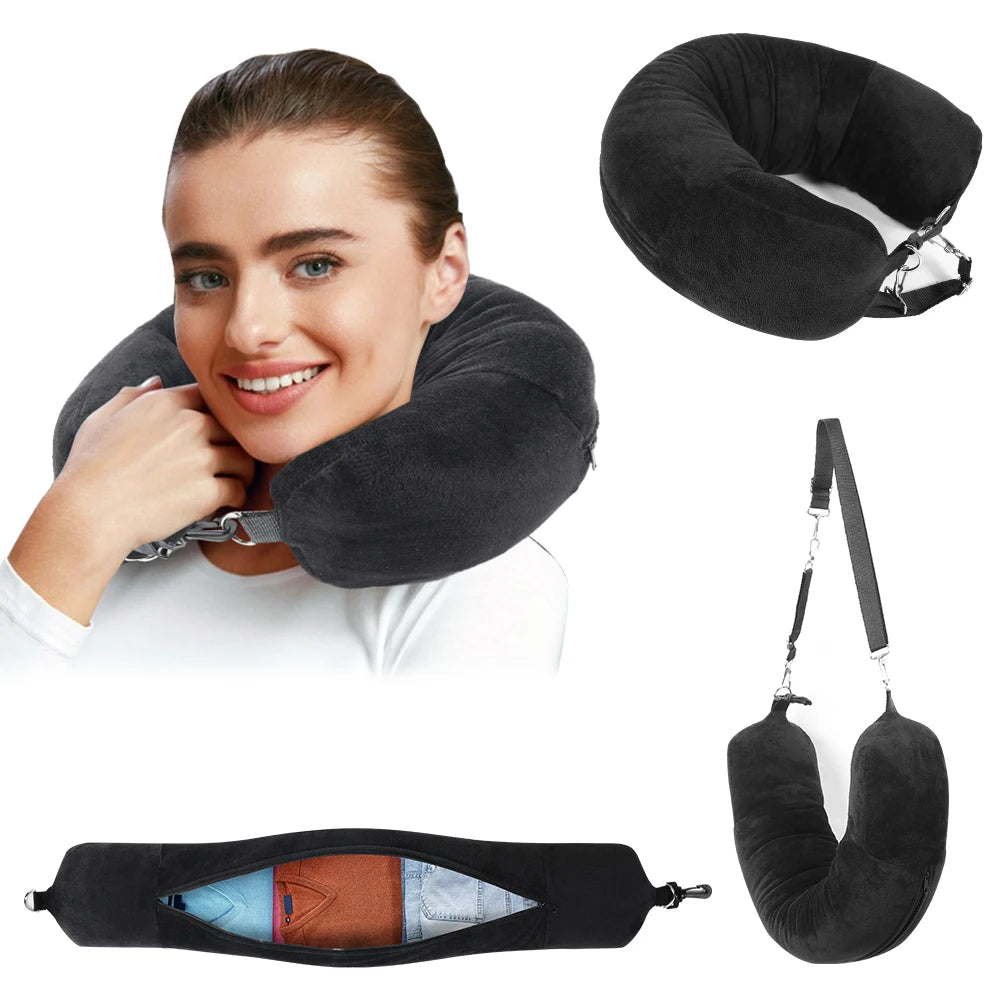U-Shaped Travel Neck Pillow with Storage Bag