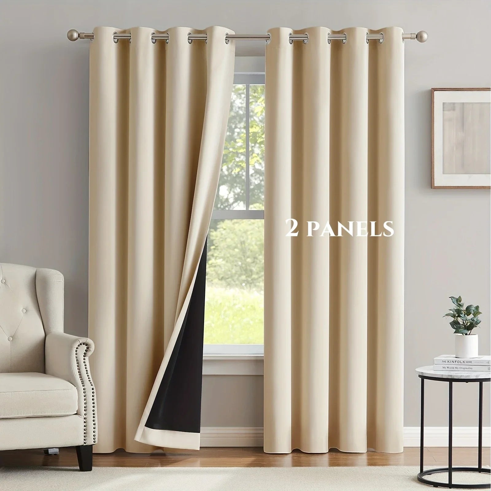 2 Panels Solid 100% Blackout Curtains